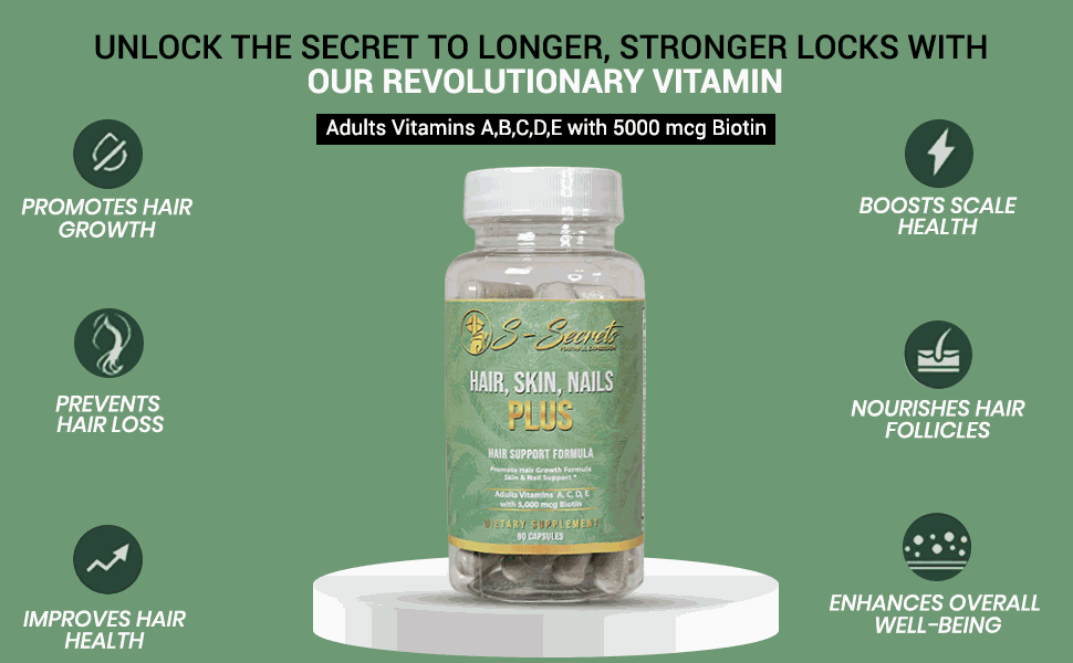 Biotin for Hair Skin Nails - Extra Strength 5000mcg Supplement with Vitamins A, C, D, E & Zinc