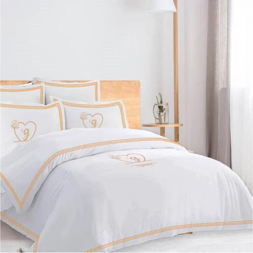 Monogam 400TC Cotton Triple Edge Embroidery Sateen Solid Duvet Cover Set