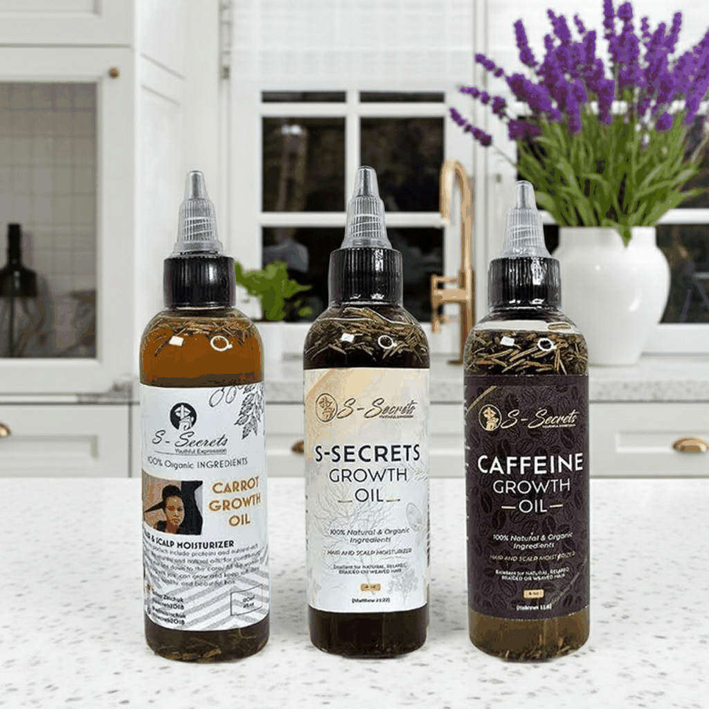 S-Secrets Hair Growth Bundle - 3 Bottles x 2oz (6oz Total) with Biotin, Ayurvedic Herbs, Essential Oils, Saw Palmetto, Scalp Stimulator Oil