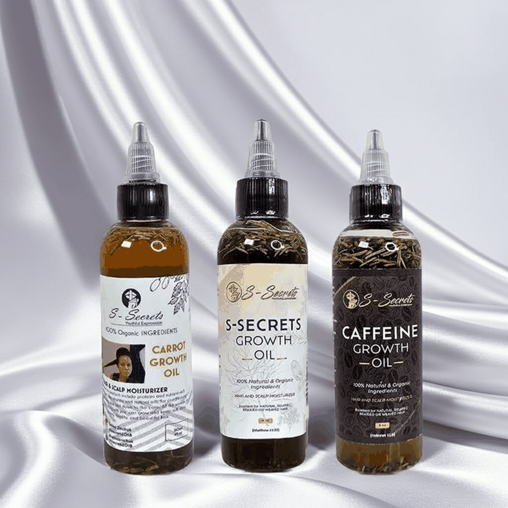 S-Secrets Hair Growth oil Bundle - Ultimate 3 x 4oz Bottles with Biotin, Ayurvedic Herbs, Essential Oils, Saw Palmetto & Scalp Stimulator Oil