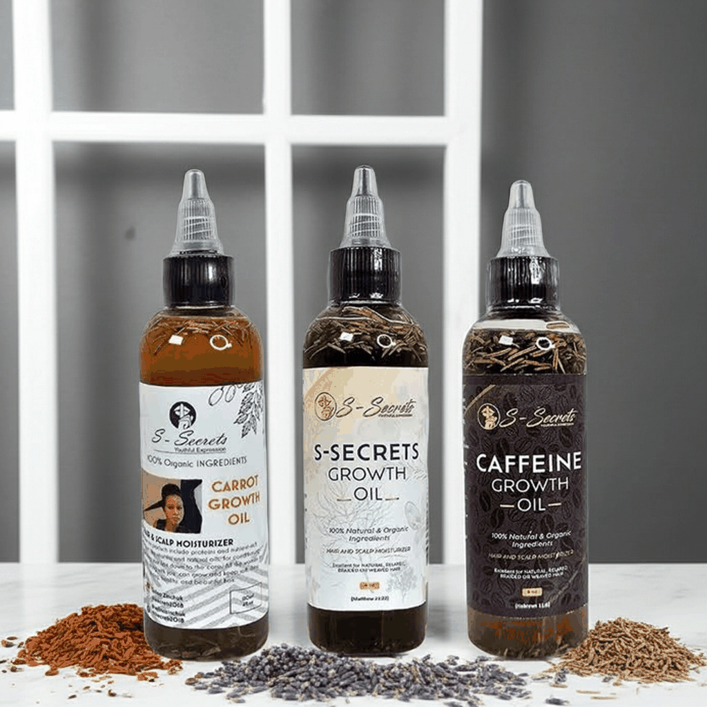 S-Secrets Hair Growth Bundle - 3 Bottles x 2oz (6oz Total) with Biotin, Ayurvedic Herbs, Essential Oils, Saw Palmetto, Scalp Stimulator Oil