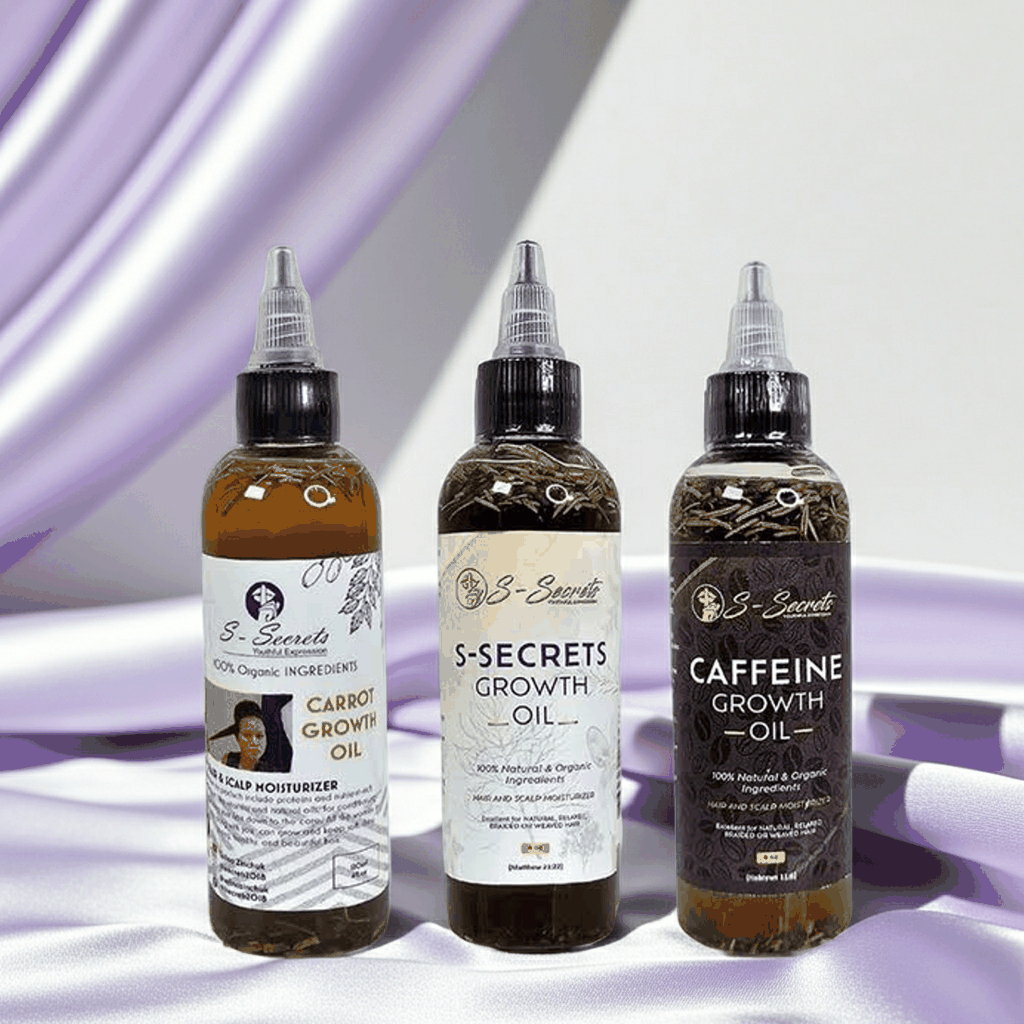 S-Secrets Hair Growth oil Bundle - Ultimate 3 x 4oz Bottles with Biotin, Ayurvedic Herbs, Essential Oils, Saw Palmetto & Scalp Stimulator Oil