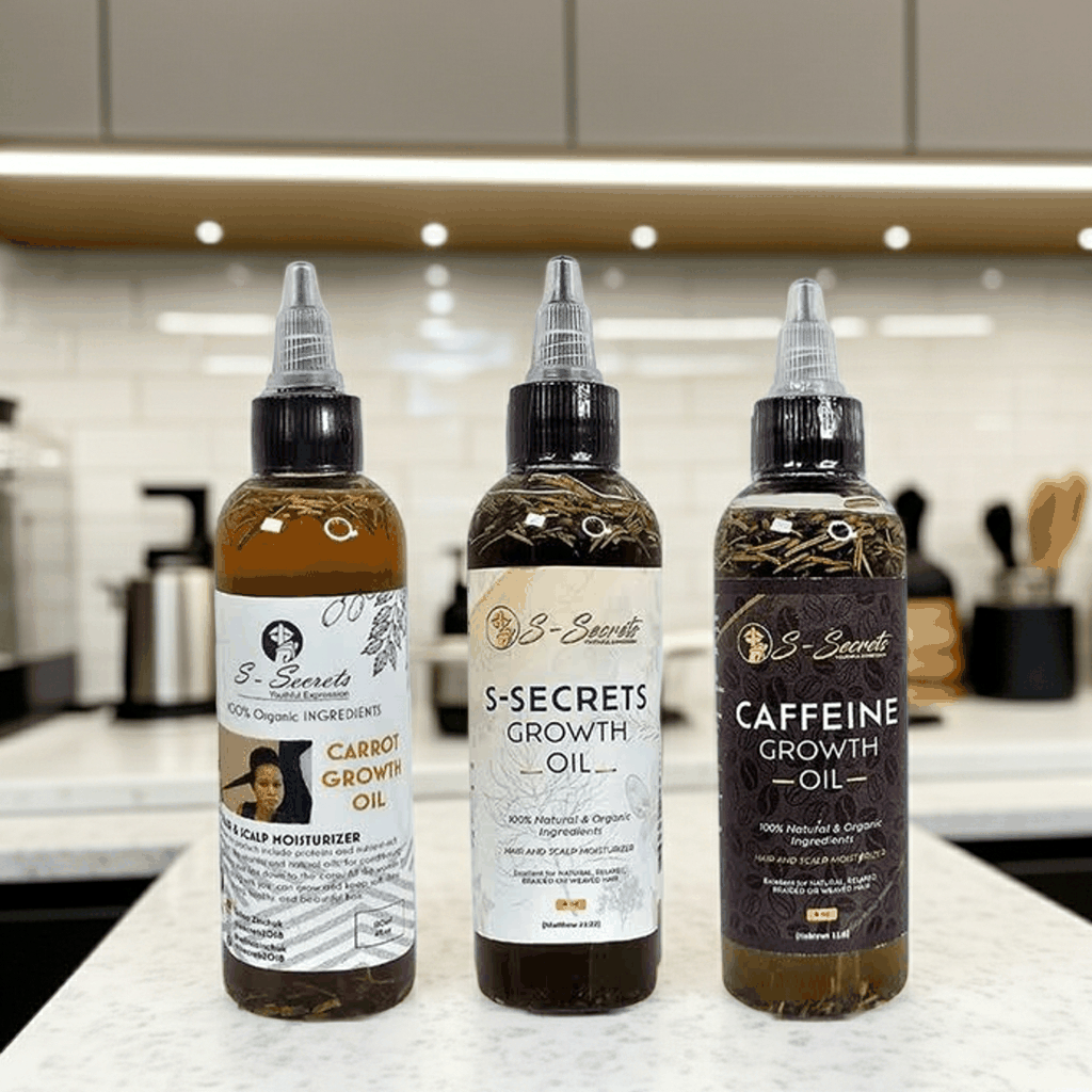 S-Secrets Hair Growth Bundle - 3 Bottles x 2oz (6oz Total) with Biotin, Ayurvedic Herbs, Essential Oils, Saw Palmetto, Scalp Stimulator Oil