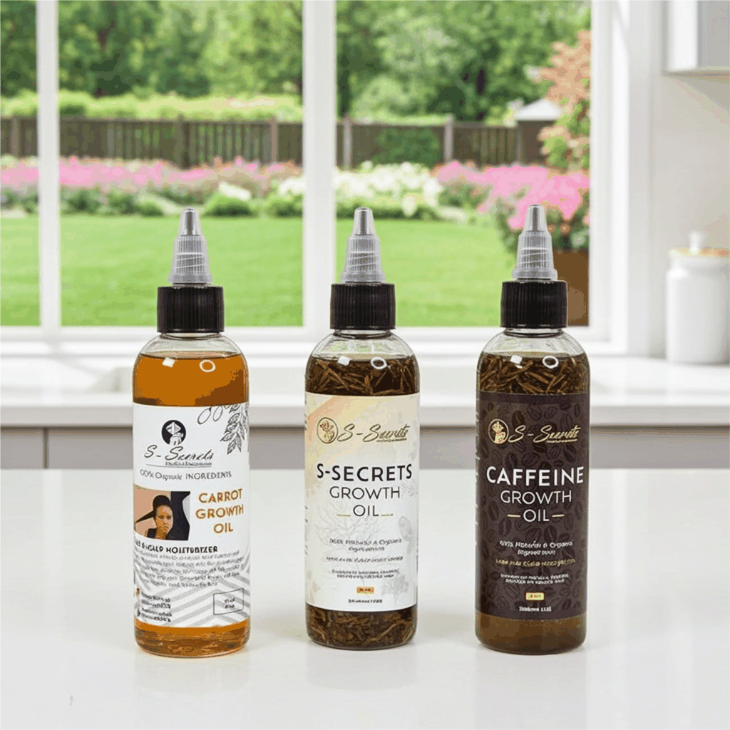 S-Secrets Hair Growth oil Bundle - Ultimate 3 x 4oz Bottles with Biotin, Ayurvedic Herbs, Essential Oils, Saw Palmetto & Scalp Stimulator Oil