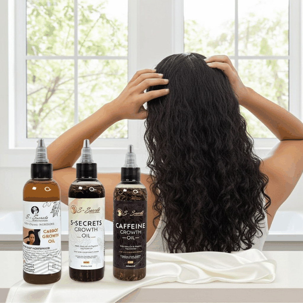S-Secrets Hair Growth Bundle - 3 Bottles x 2oz (6oz Total) with Biotin, Ayurvedic Herbs, Essential Oils, Saw Palmetto, Scalp Stimulator Oil