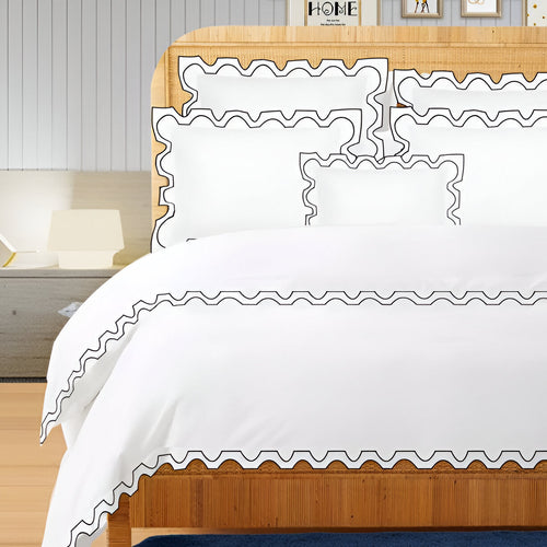 400TC Zig & Zag U Shape Embroidery Cotton Duvet Cover Set