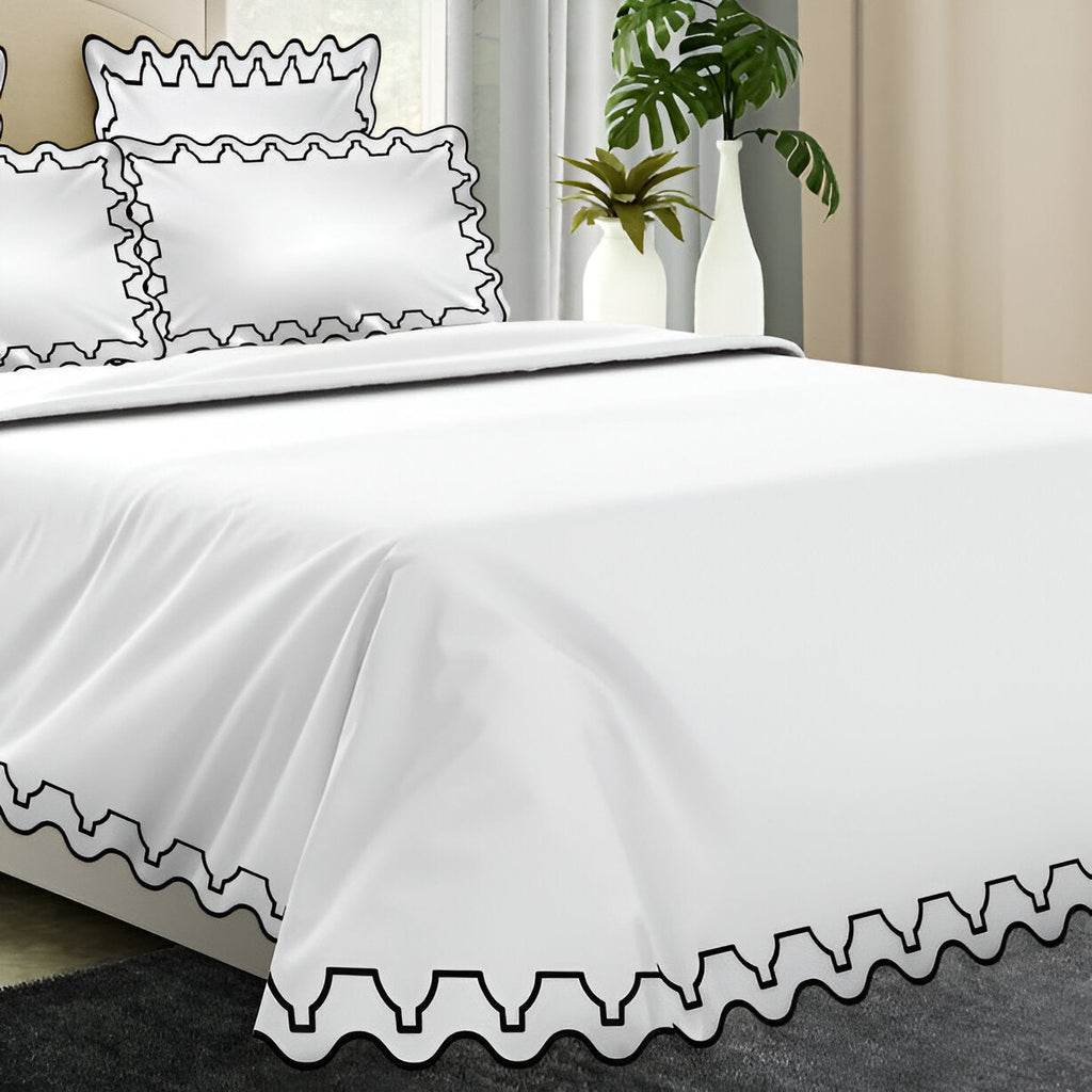 Imaginary Scallop 400TC Cotton Embroidery Sateen Solid Duvet Cover Set