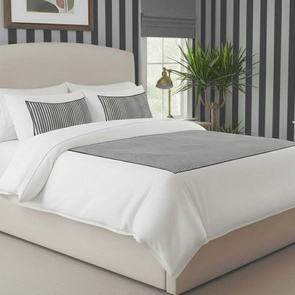 Classic Applique Ticking Stripe Cotton Duvet Cover Set
