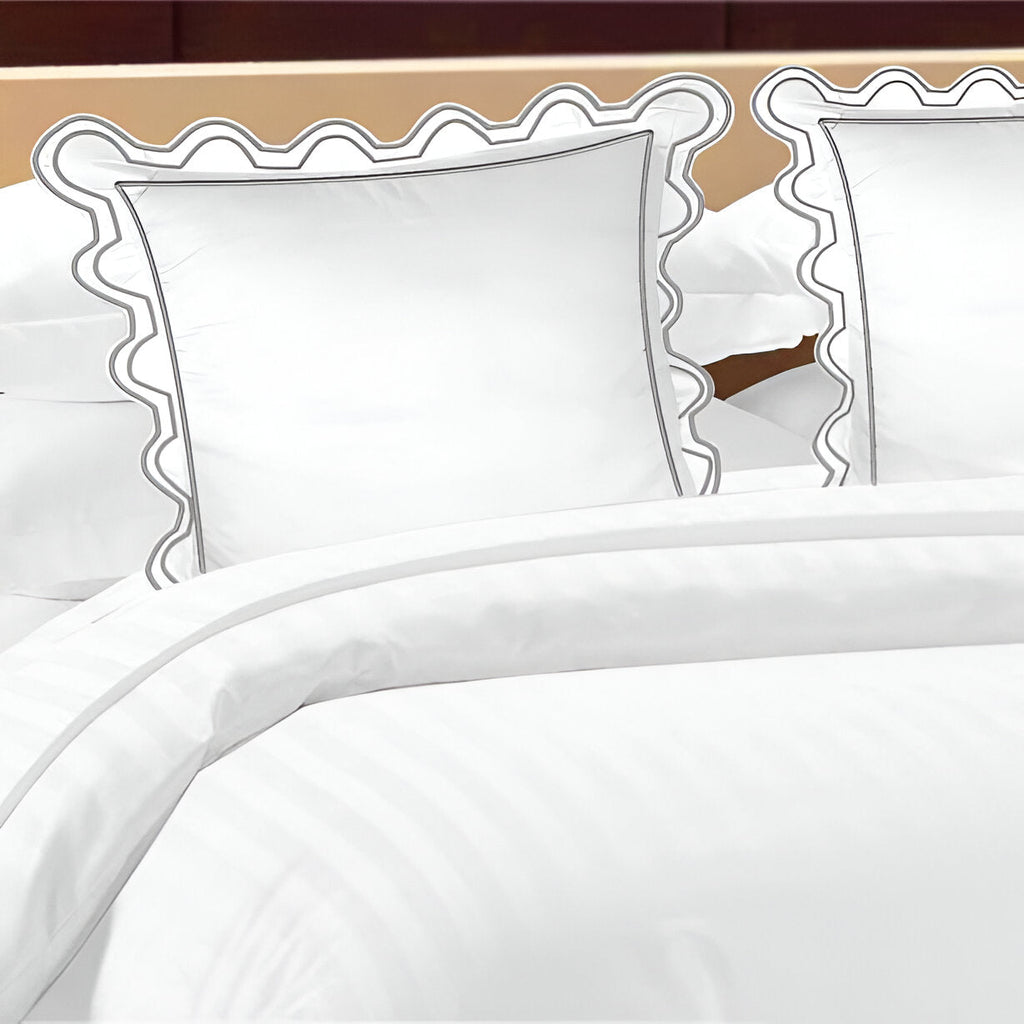 400TC U Shape Scallop Embroidery Cotton Duvet Cover Set