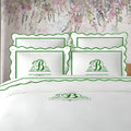 Monogram 400TC Cotton Scallop Embroidery & Border Sateen Solid Duvet Cover Set