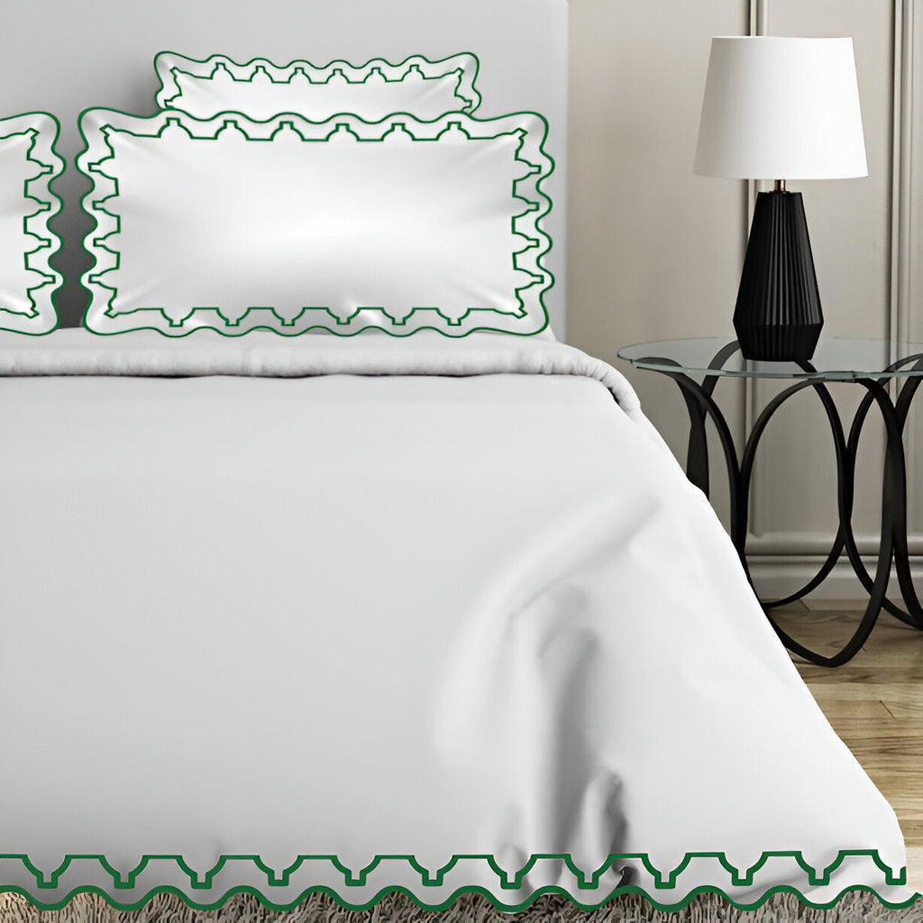 Imaginary Scallop 400TC Cotton Embroidery Sateen Solid Duvet Cover Set