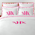 Monogram 400TC Cotton Scallop Embroidery Sateen Solid Duvet Cover Set