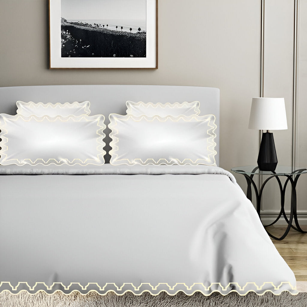 Imaginary Scallop 400TC Cotton Embroidery Sateen Solid Duvet Cover Set