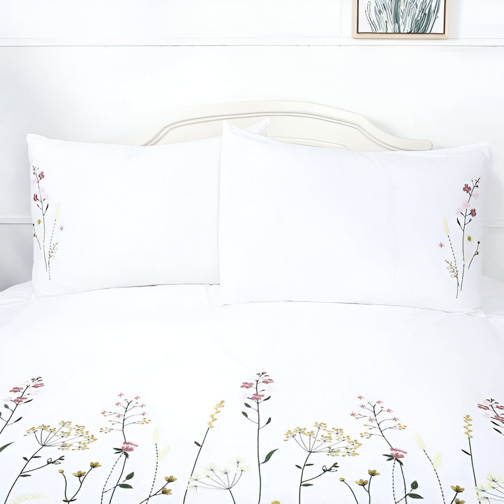Floral Botanical Embroidered Cotton Sateen Duvet Cover Set